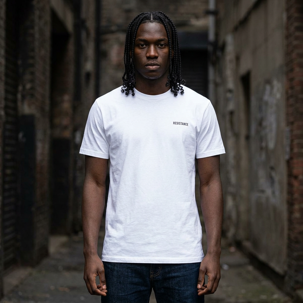 Resistance Minimalist Tee — Chest Text Graphic Top