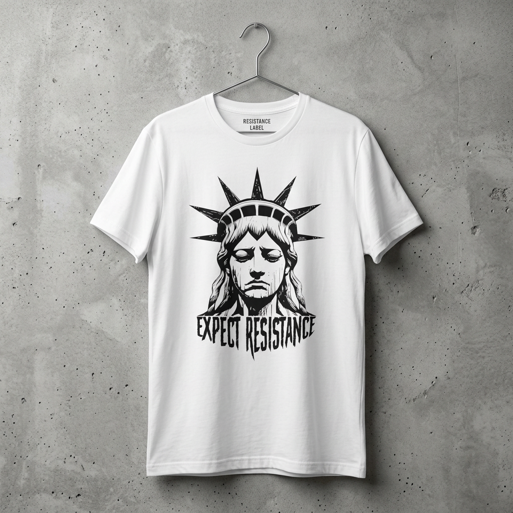 White Expect Resistance tee on hanger