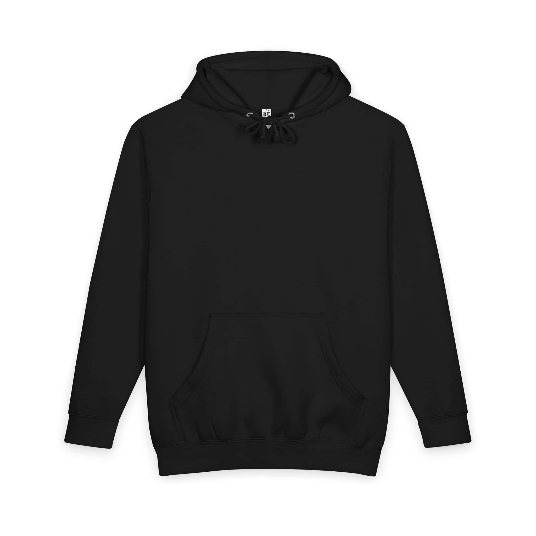 Black Stamp heavyweight hoodie — front, no print